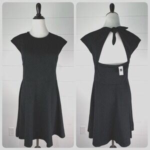 New Gap Dress Women 10 M Black White Dainty Polka Dot Retro Cutout Cap Sleeve